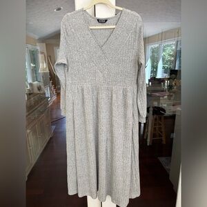 Gray V-Neck Sweater Dress